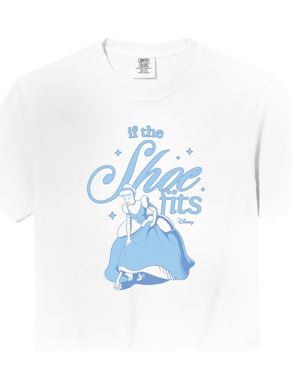 Disney White Tee with Light Blue Cinderella 'If the Shoe Fits' Graphic
